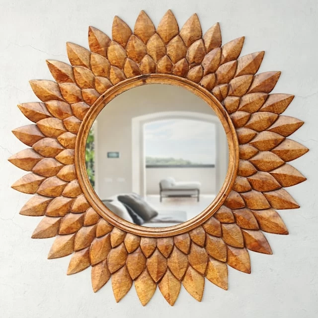 Round Carved Lotus Mirror