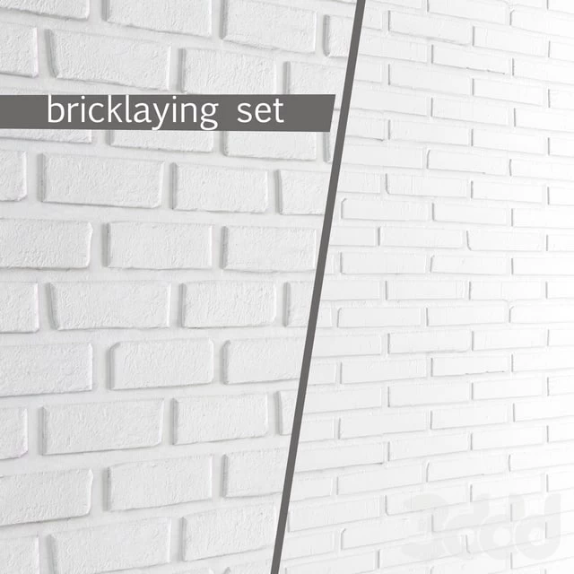 White brick. Set of 2 pieces. Masonry, brick, white, bleached, set, decorative, panel, wall