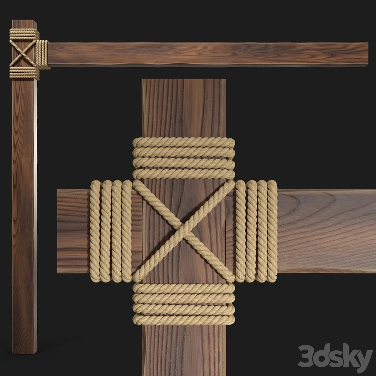 Wooden beams with rope