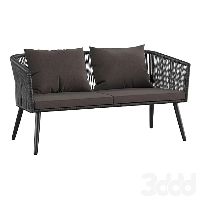 Outdoor garden 2-seater couch made of artificial rattan