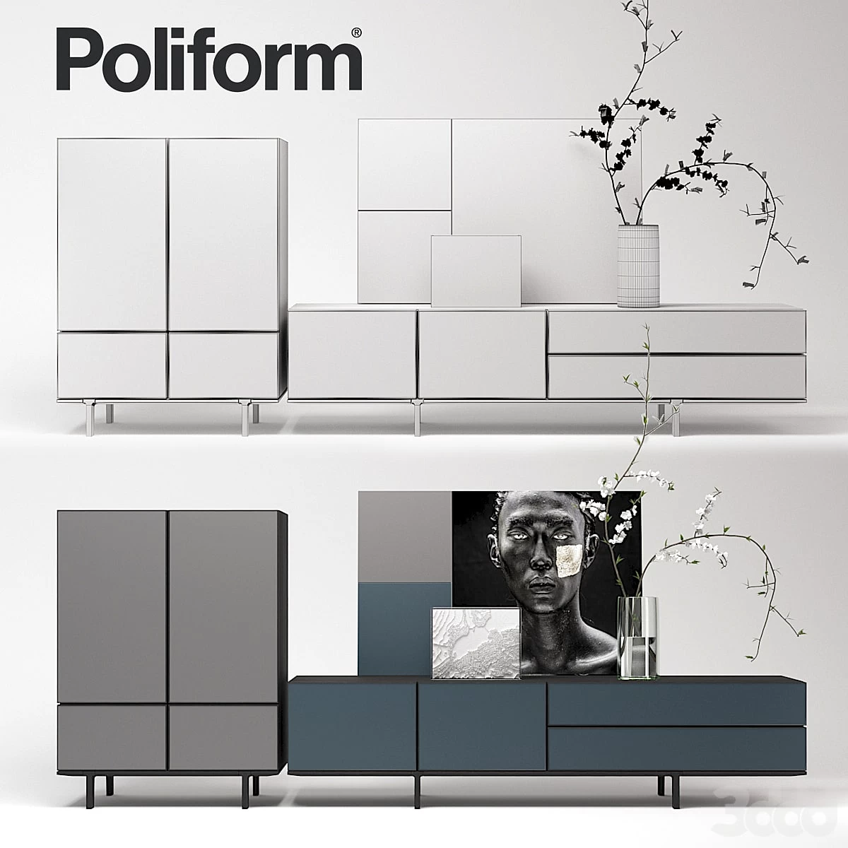 Poliform Pandora Due Storage Unit and Sideboard set
