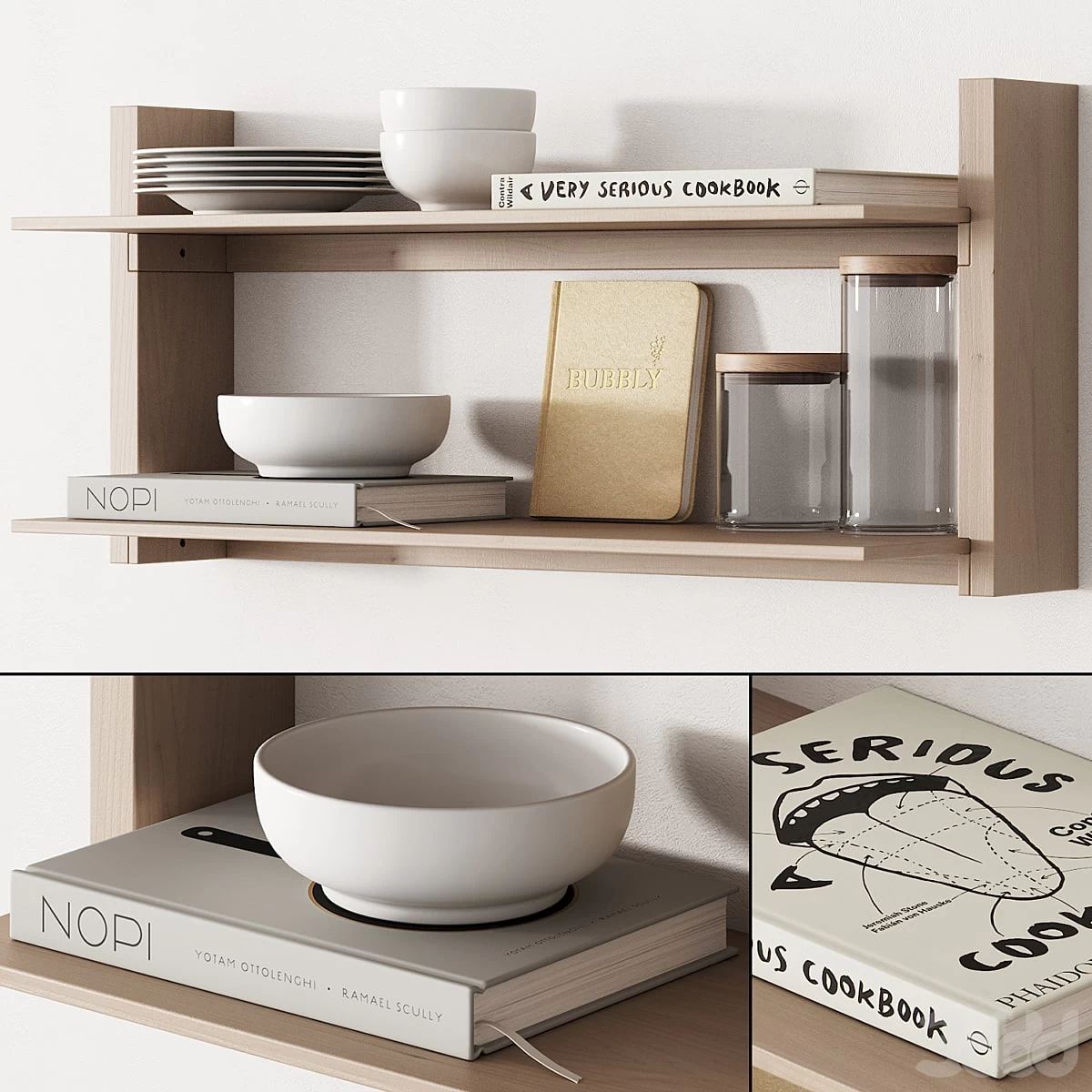 162 kitchen decor set accessories 05 dishes and books 01