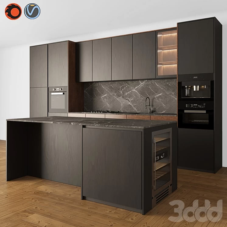 Modern Kitchen 05 Black and Wood