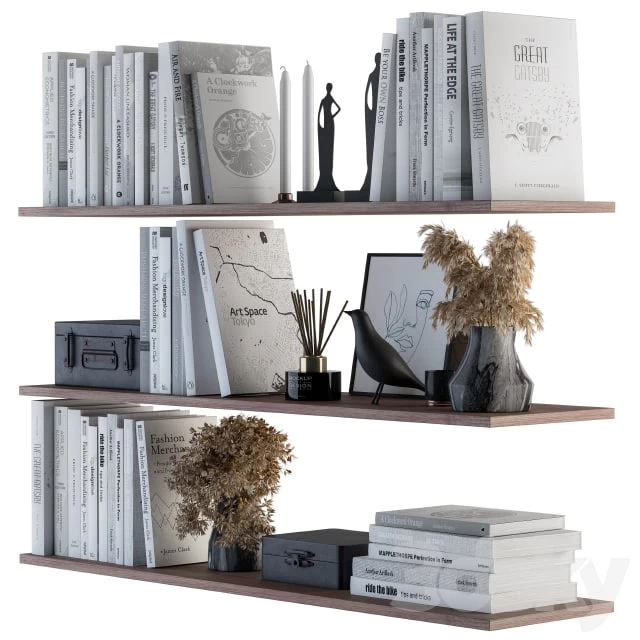 Decorative Set on Shelves White book and Dried Plants