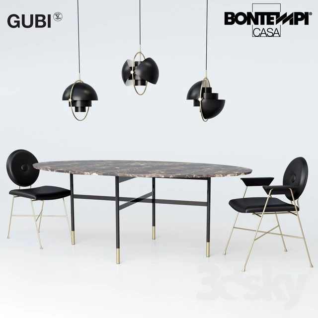 Bontempi Glamor table, Penelope chair, Gubi Multi-Lite