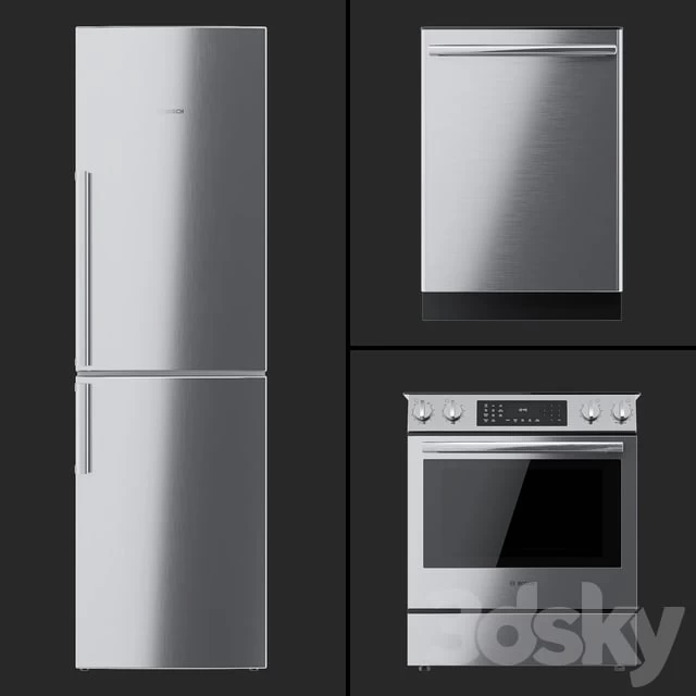Bosch - HEI8056U cooker, B11CB50SSS refrigerator and SHX3AR75UC dishwasher.