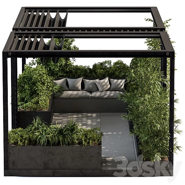 Roof Garden and Landscape Furniture with Pergola - Set 38