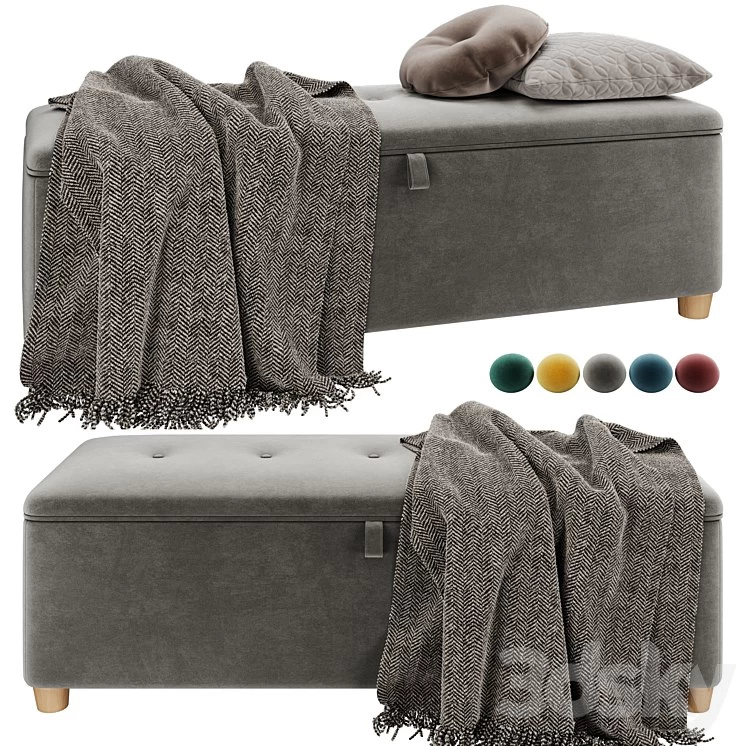 Bench pouf Edin Velvet Coral / Gray / Mustard / Ocean / Emerald from Divanru