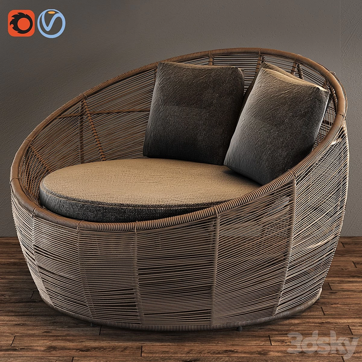 TAMARIN Round Gray Resin Wicker Garden Armchair