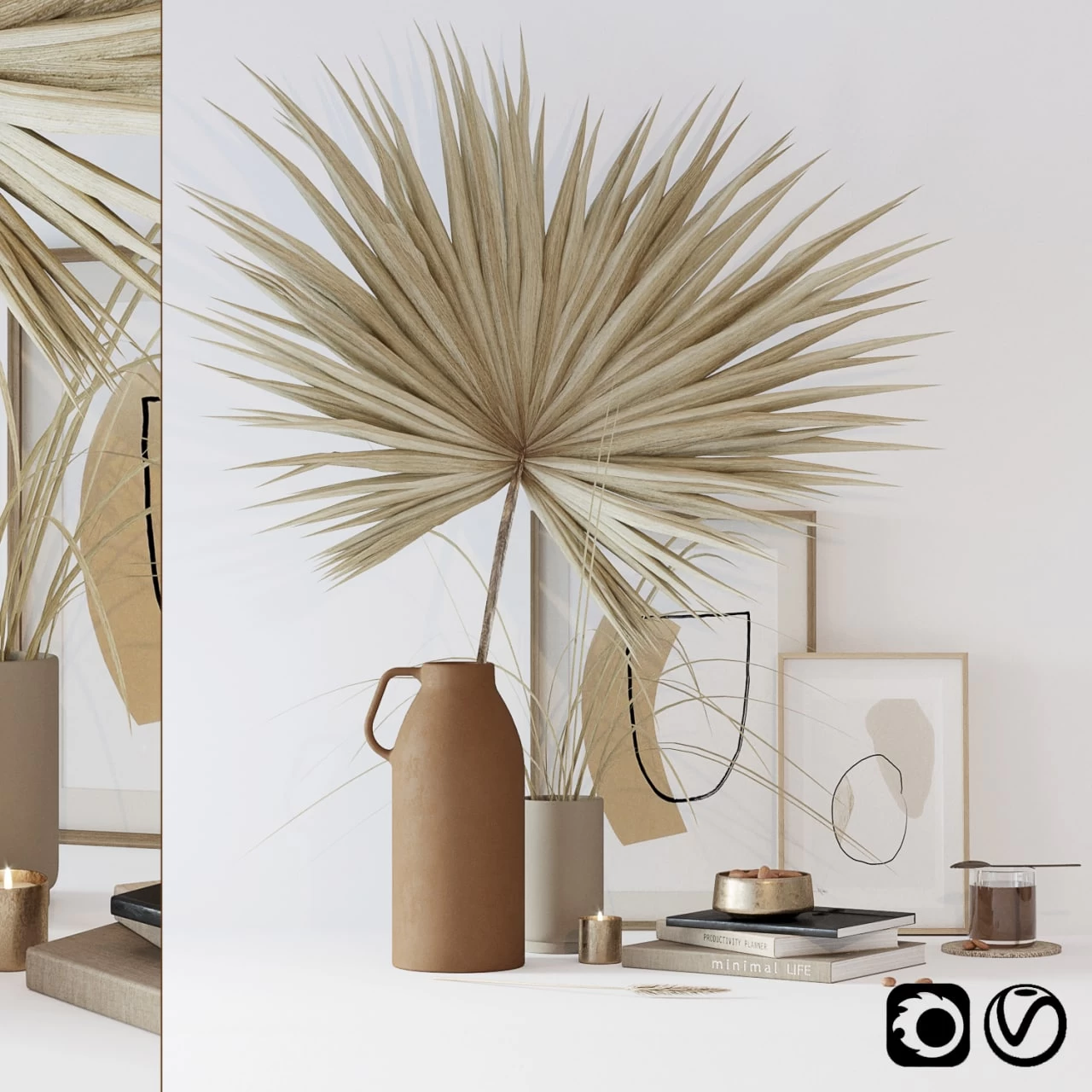 Decorative set with dryed palm #
