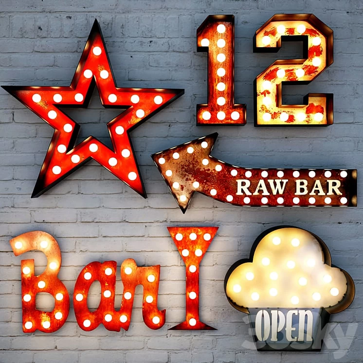 Lighted Metal sign. Set 2