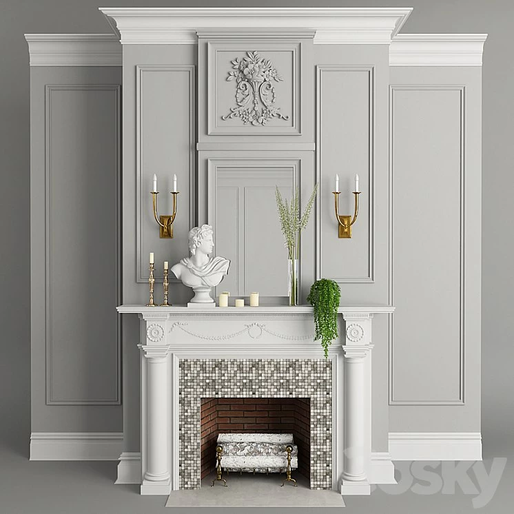 Fireplace, decor, plants