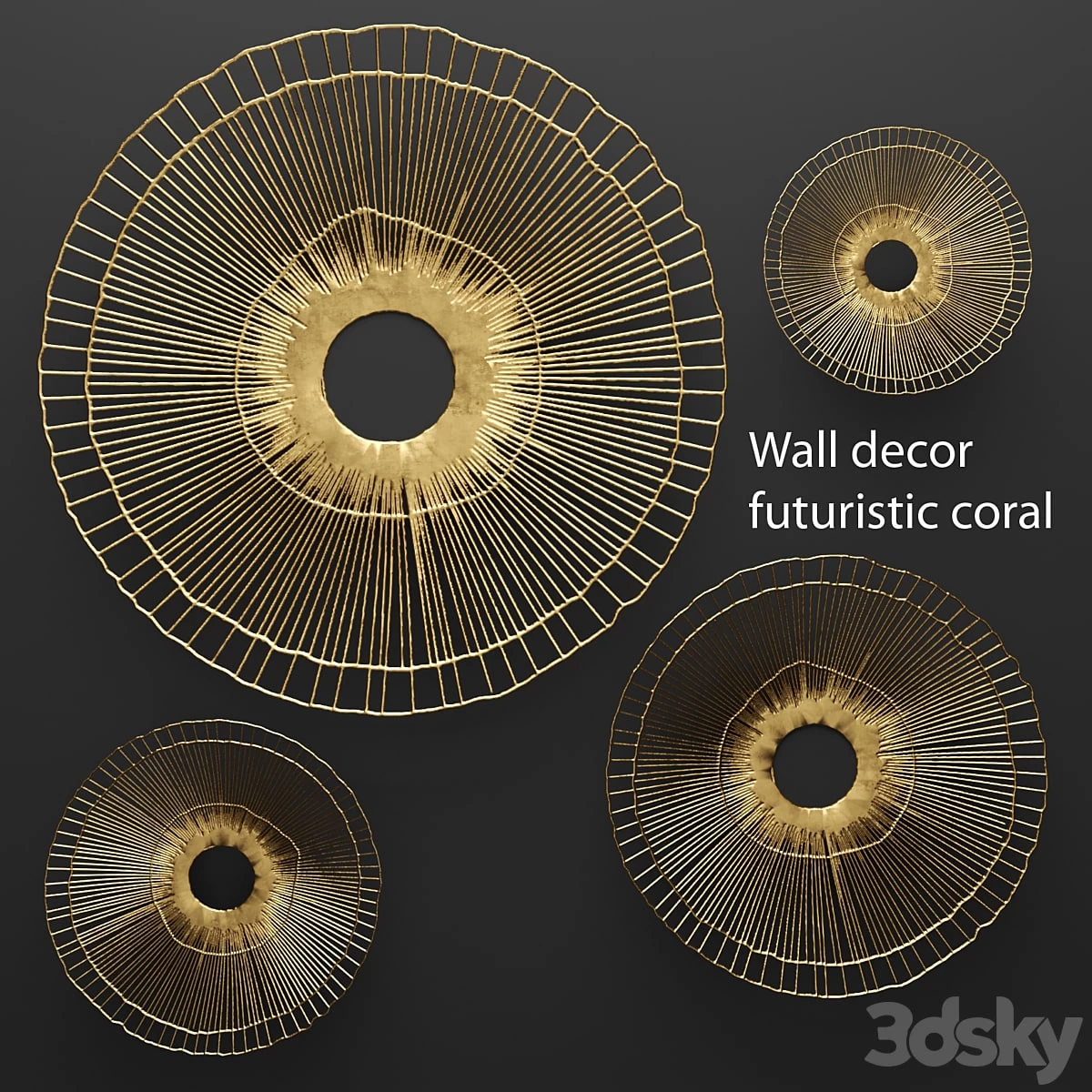 Wall decor futuristic coral. Panel. wall decor, art, metal, luxury, gold, abstraction, flowers, panels, round, discs, sun, loft, coral, sculpture, art, lattice, wall decor