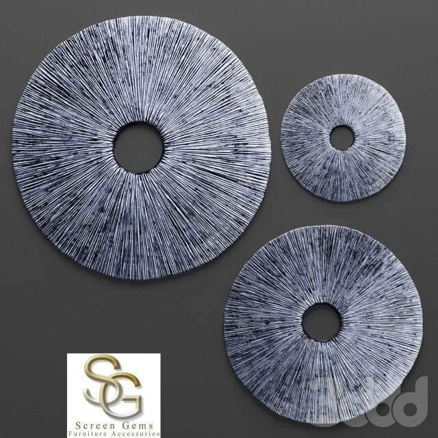 Sandstone Ribbed Wall Art - Set, painting, sculpture, stone carving, abstract, wall decor, sculpture, stone decor, perforation, round, disk