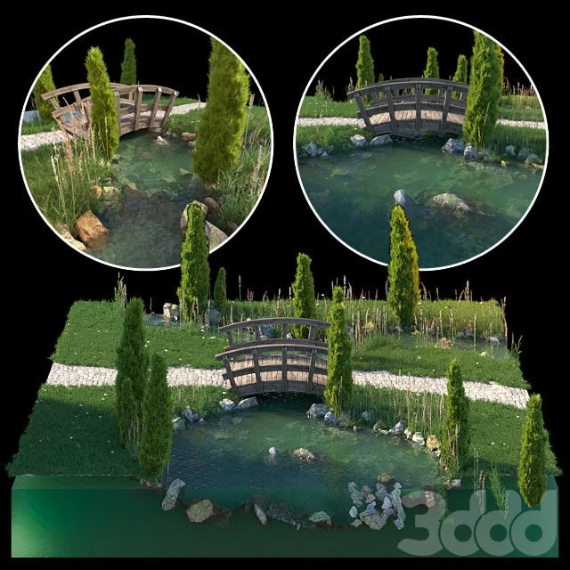 Stream and wooden bridge