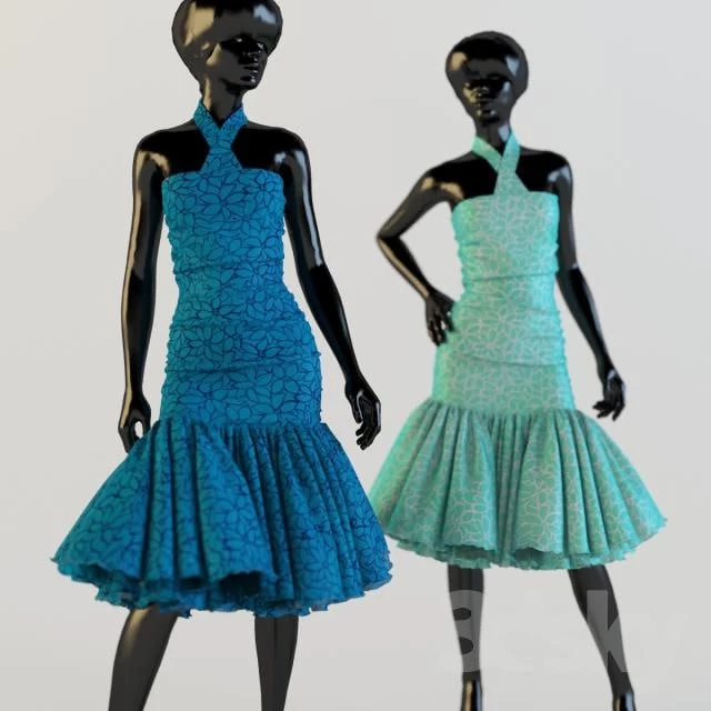 Dress on a mannequin in 2 positions