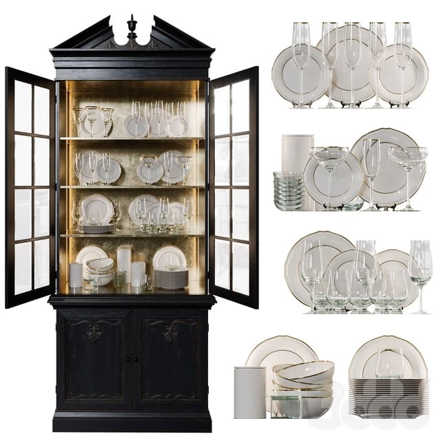 Antique Сupboard With Dishes