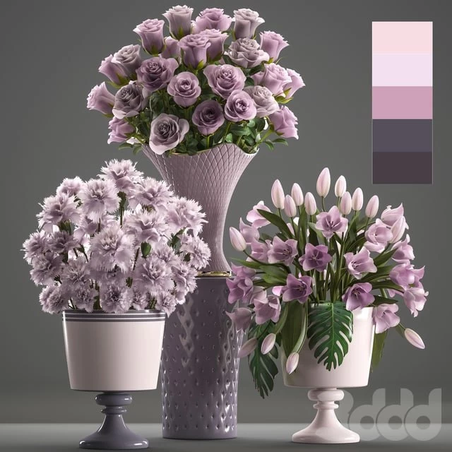 Bouquets set 59. flower bouquet, tulip, rose, vase, carnation, decor