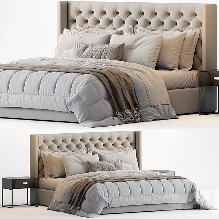 RH Adler Shelter Diamond Tufted Panel Fabric Bed