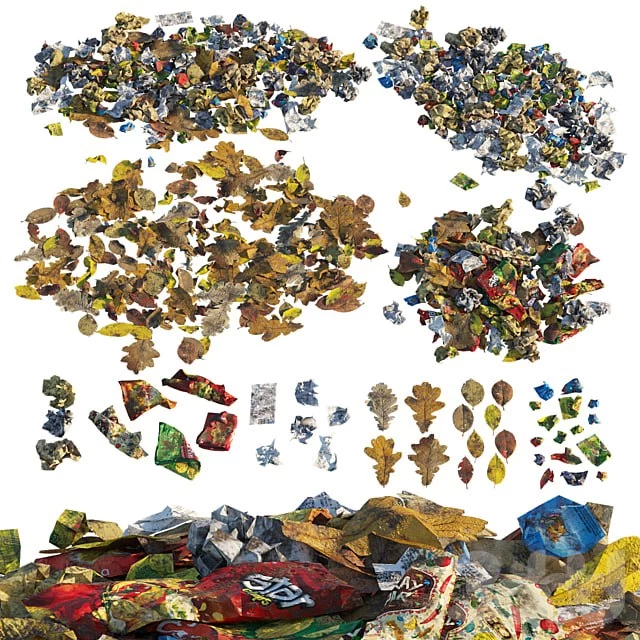 Trash of paper and leaves