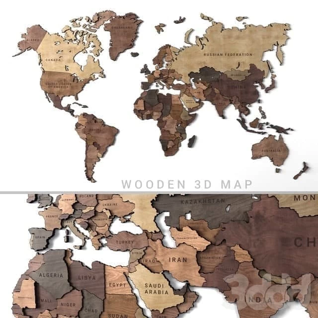 Wooden panel - world map