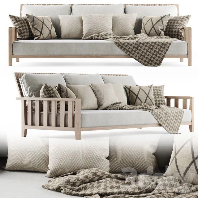 Three-seater garden sofa with plaid