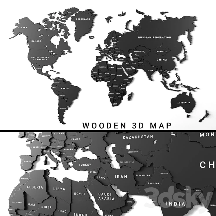 Wooden panel - world map 3