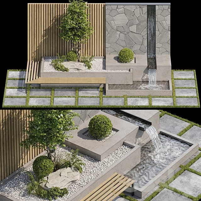 Landscape Furniture with Fountain - Architect Element 07