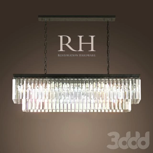 RH / 1920S ODEON GLASS FRINGE RECTANGULAR CHANDELIER SMALL IRON