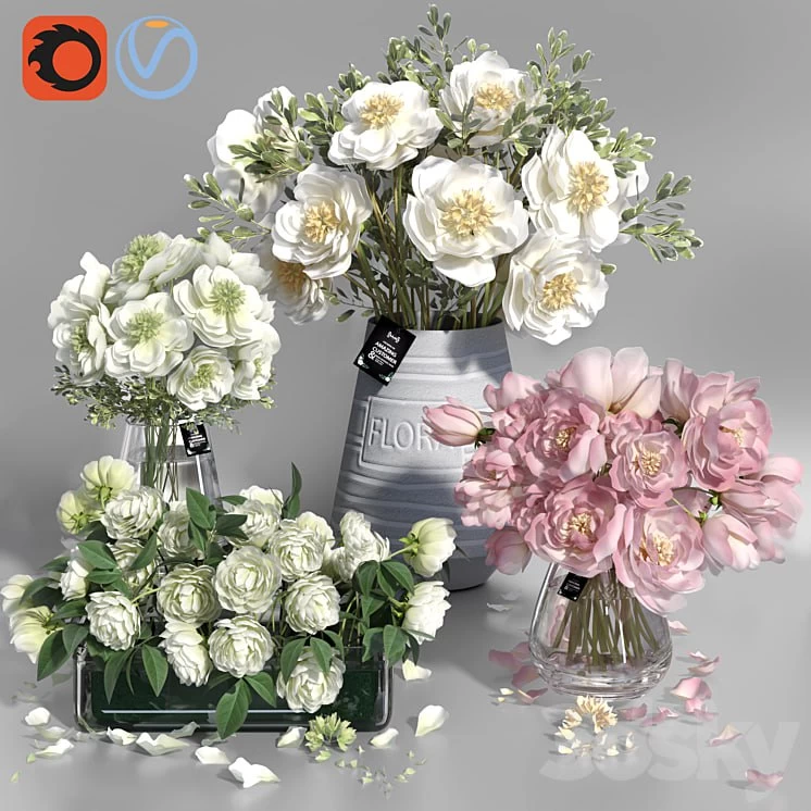 Alexandra White and Pink tone Peonies cement concrete glass Vases