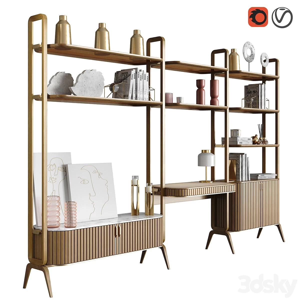 EDEN-ROCK Bookcase with 3 elements Design Sacha Lakic -bobois -rock