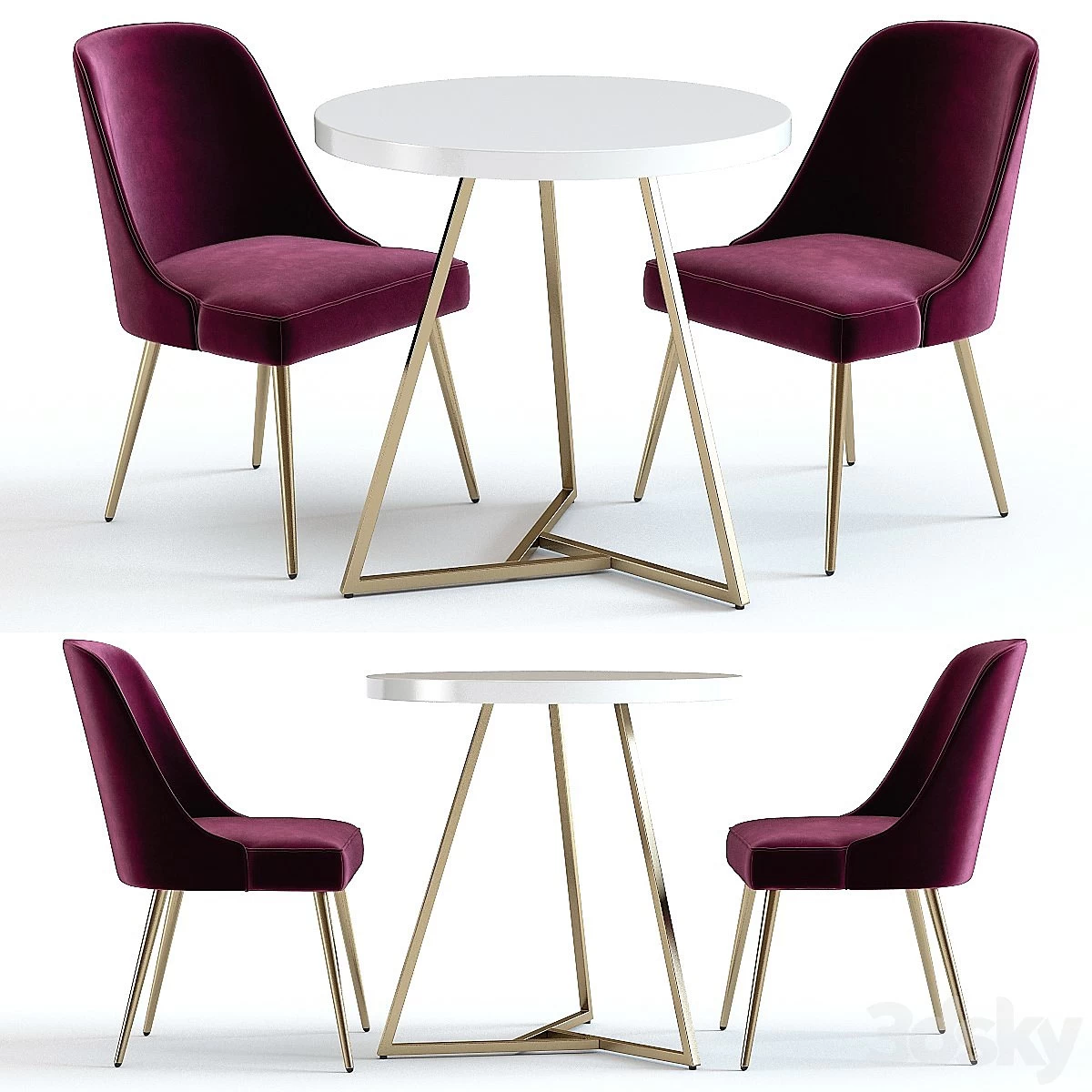 West Elm Lacquer Top Table and Mid-Century Chairs