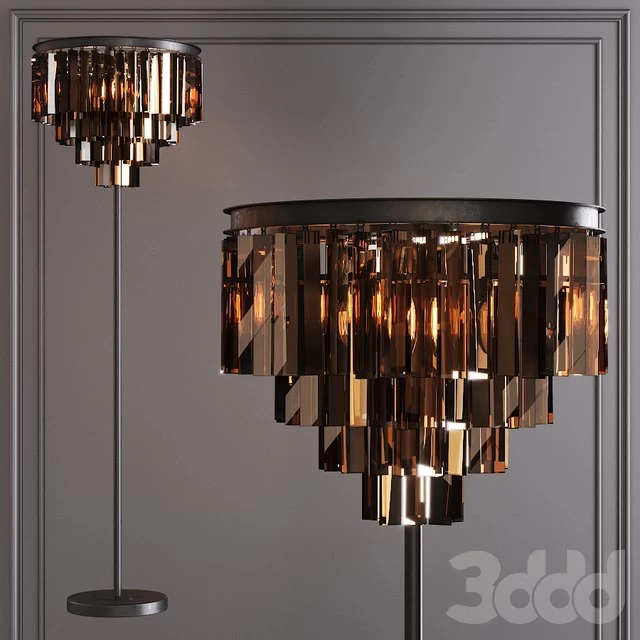 Restoration Hardware 1920S ODEON SMOKE GLASS FLOOR LAMP 4-TIER Black