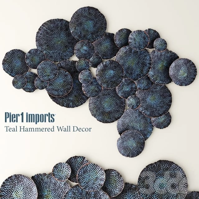 Teal Hammered wall, luxury, discs, circles, wall decor, mural, picture, panel, metallic, luxury, patina, copper, art