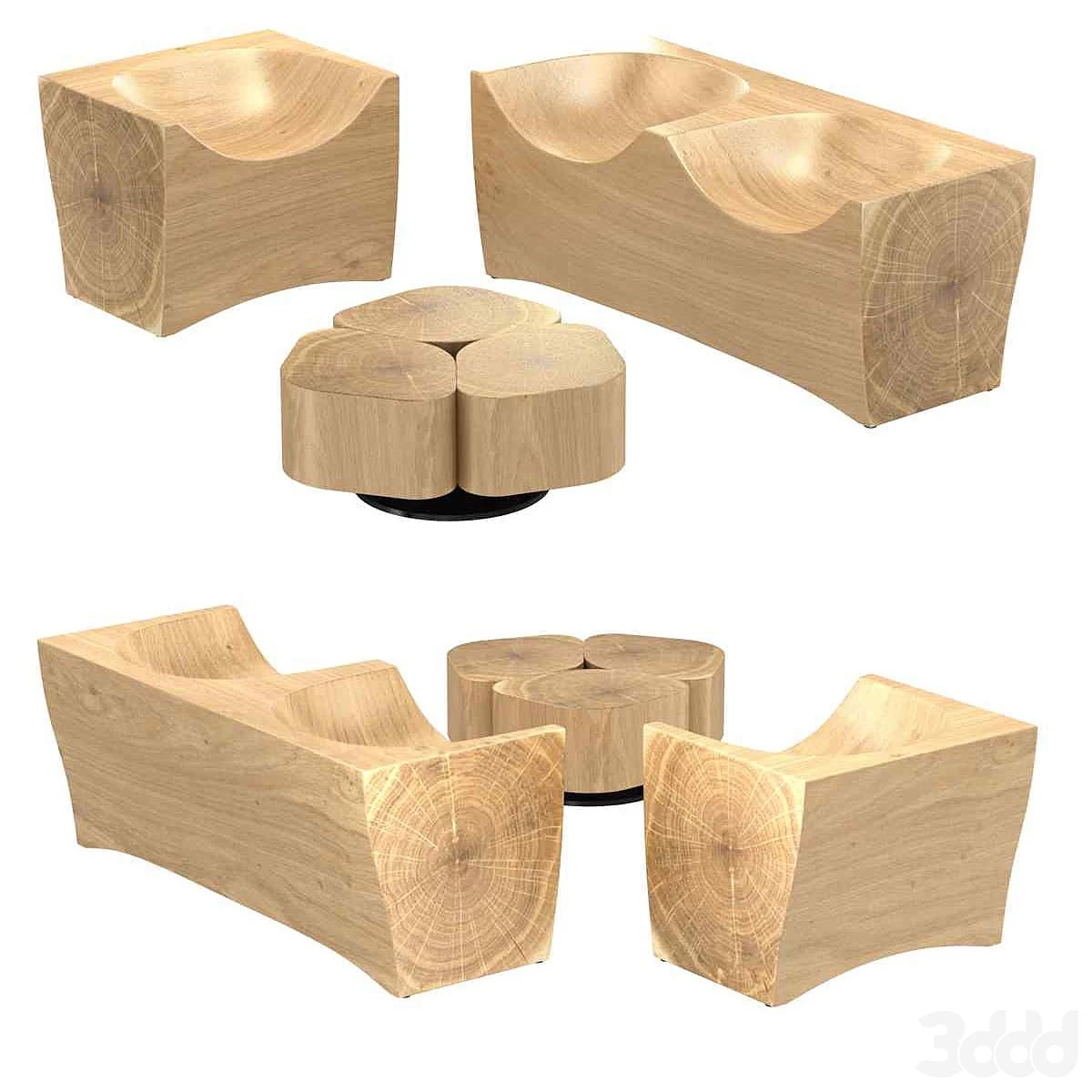 Riva 1920 log armchair and sofa tobi center table 3d model #1920