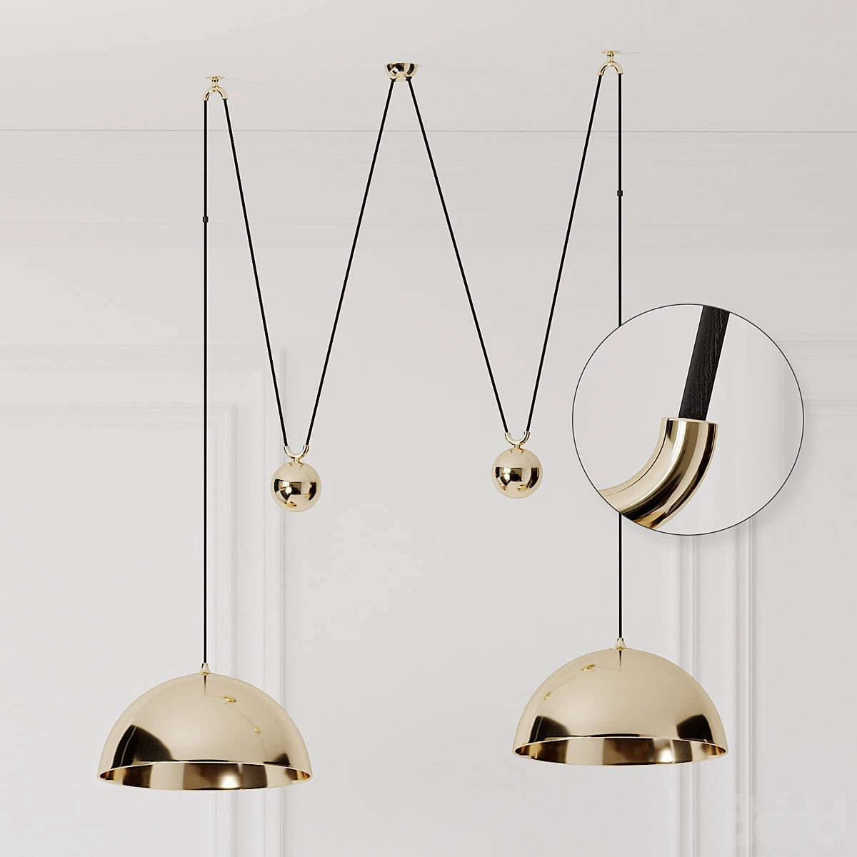 Florian Schulz Double Posa Brass Pendant Lamp with Side Counter Weights
