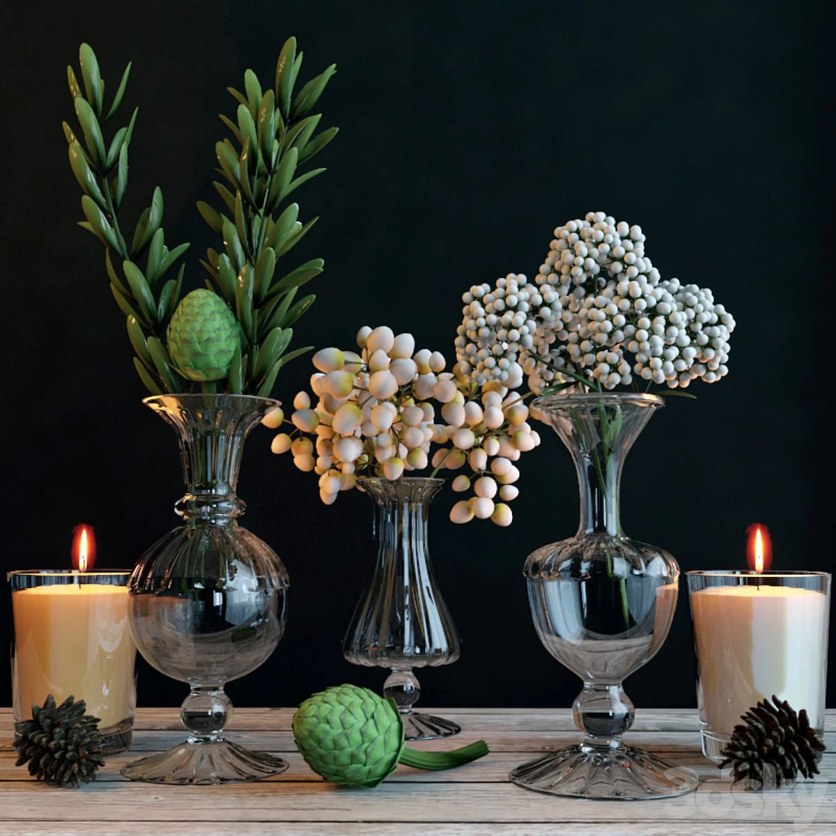 Set with green branches
