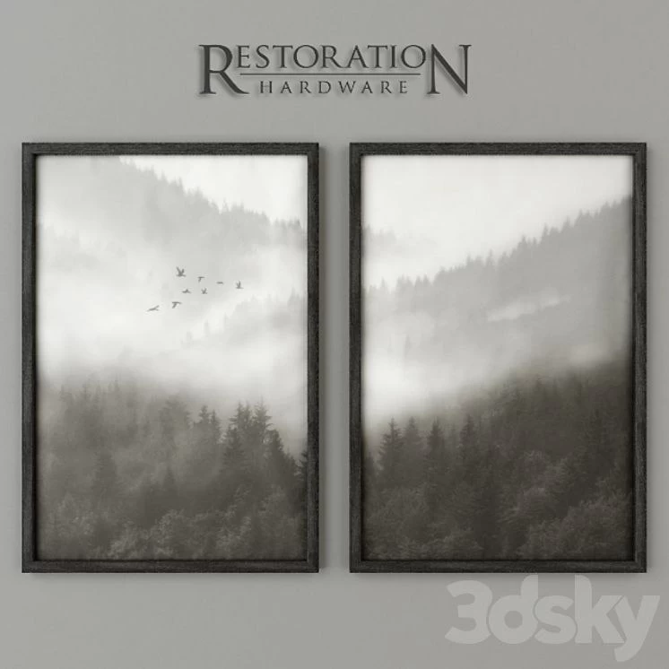 RH Mountain Landscape Vellum Diptych Set